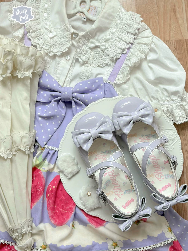 Sheep Puff Puppy Gummy Lolita Shoes featuring cute puppy and gummy bear design in pastel colors, perfect for stylish outfits.