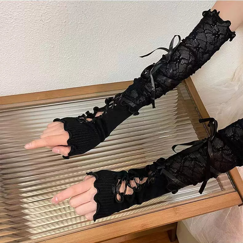 Independent Brand - Lace Arm Sleeves - Arm sleeves or gloves with lace and criss-cross ties