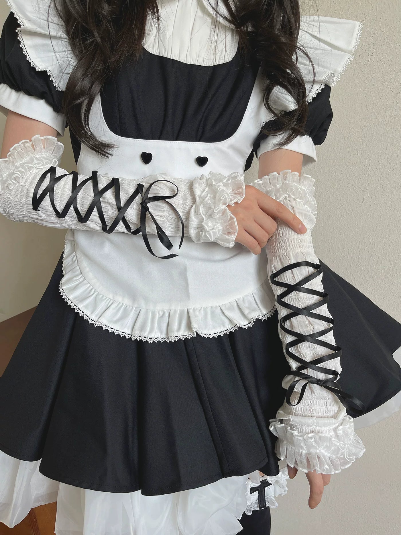 Sock Noble - Ballet Ribbon - Mesh Arm Sleeves with Ruffled Cuffs