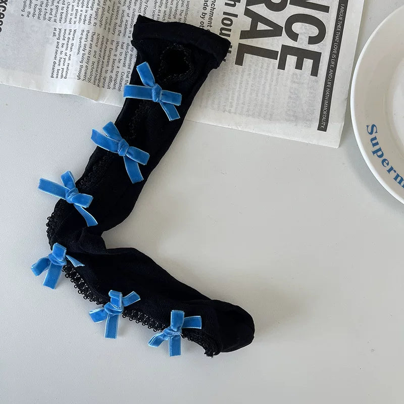 Sock Noble - Gothic Bow Lace - Mid-Calf Slouch Socks with Openwork Lace