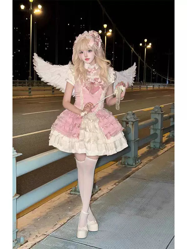 Creamy - Magical Girl - Pink blouse-and-skirt set with a ribboned bustier bodice