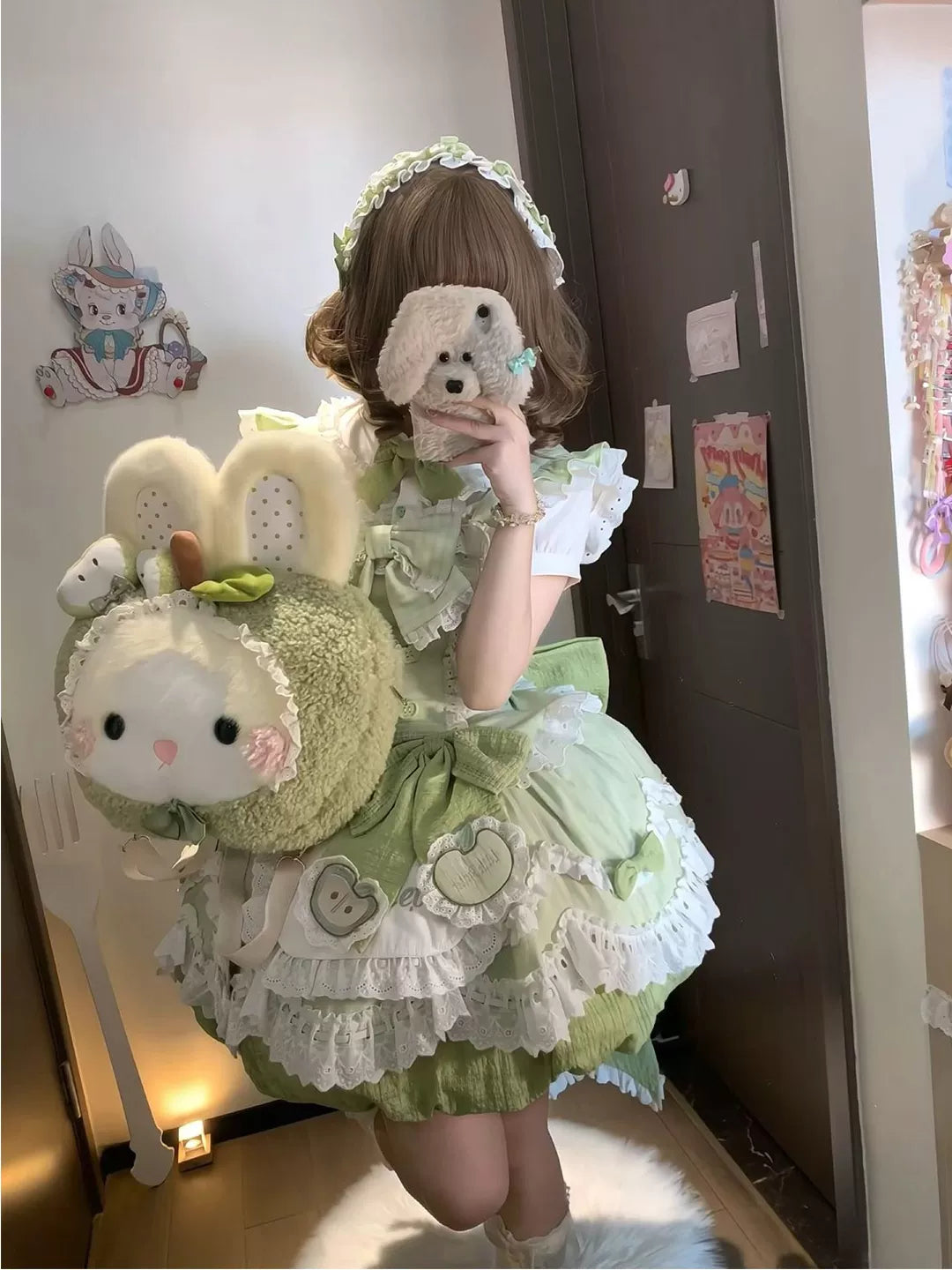 Creamy - Green Apple - Complete Lolita Dress Set with a Bow and Large Train