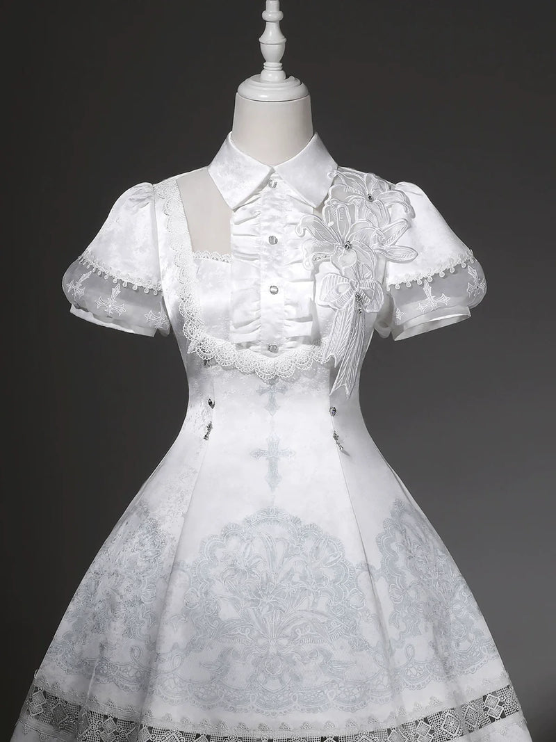 Letters from Unknown Star - White Classic Lolita Printed OP - Dress with Cross OP Dress