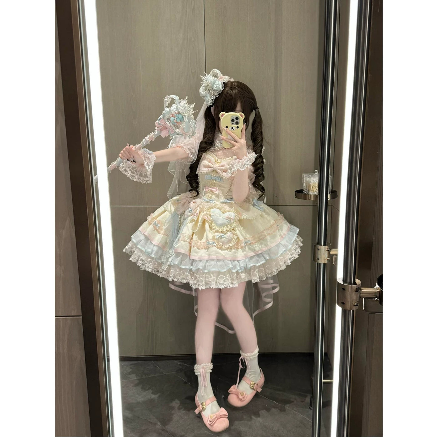 Creamy - Blue-Pink Ballet Veil - JSK Suspender Dress Set with Bow Veil