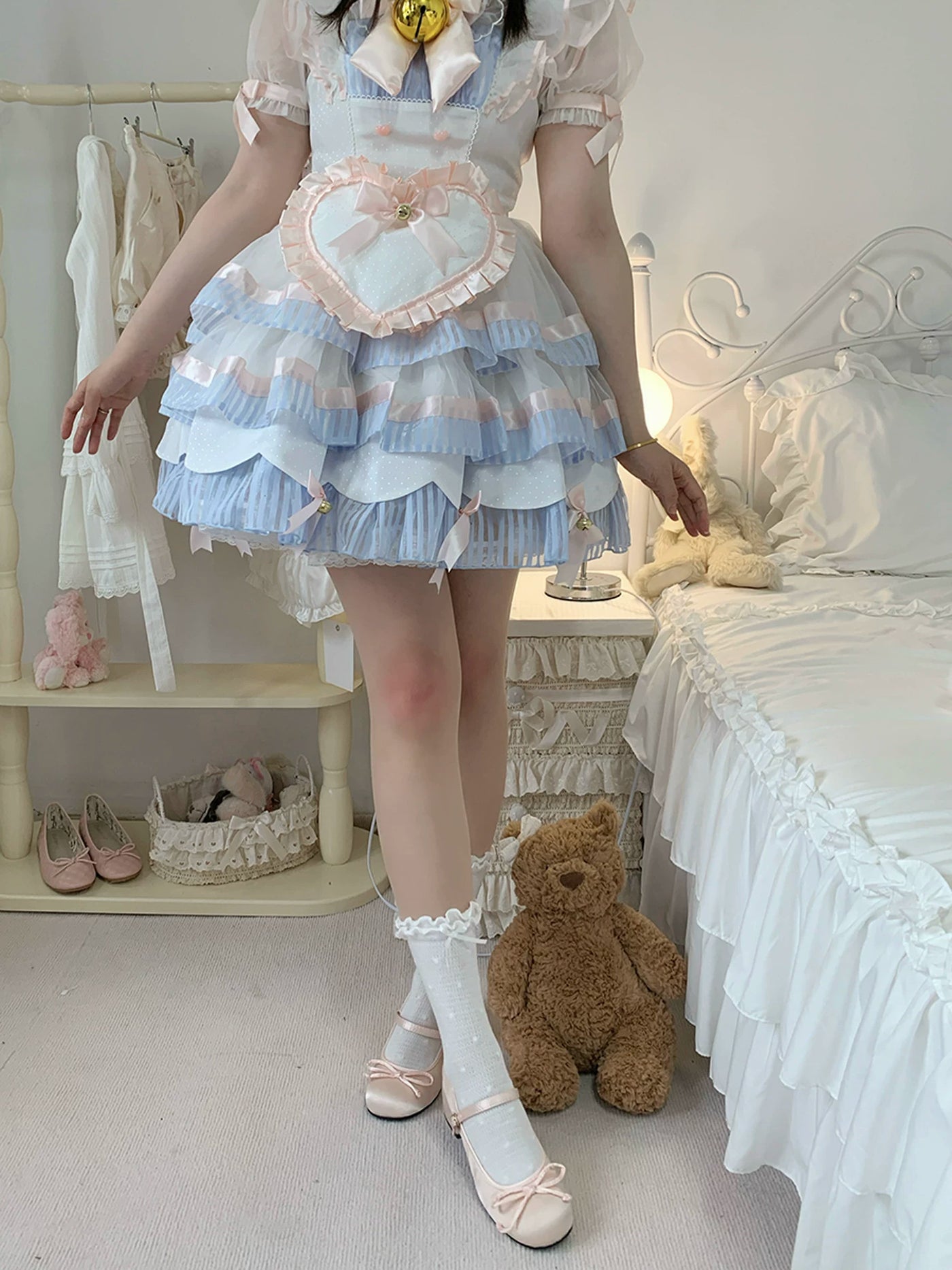 roji roji - Knee Blush - White Printed Tights with Knee-Blush Detail
