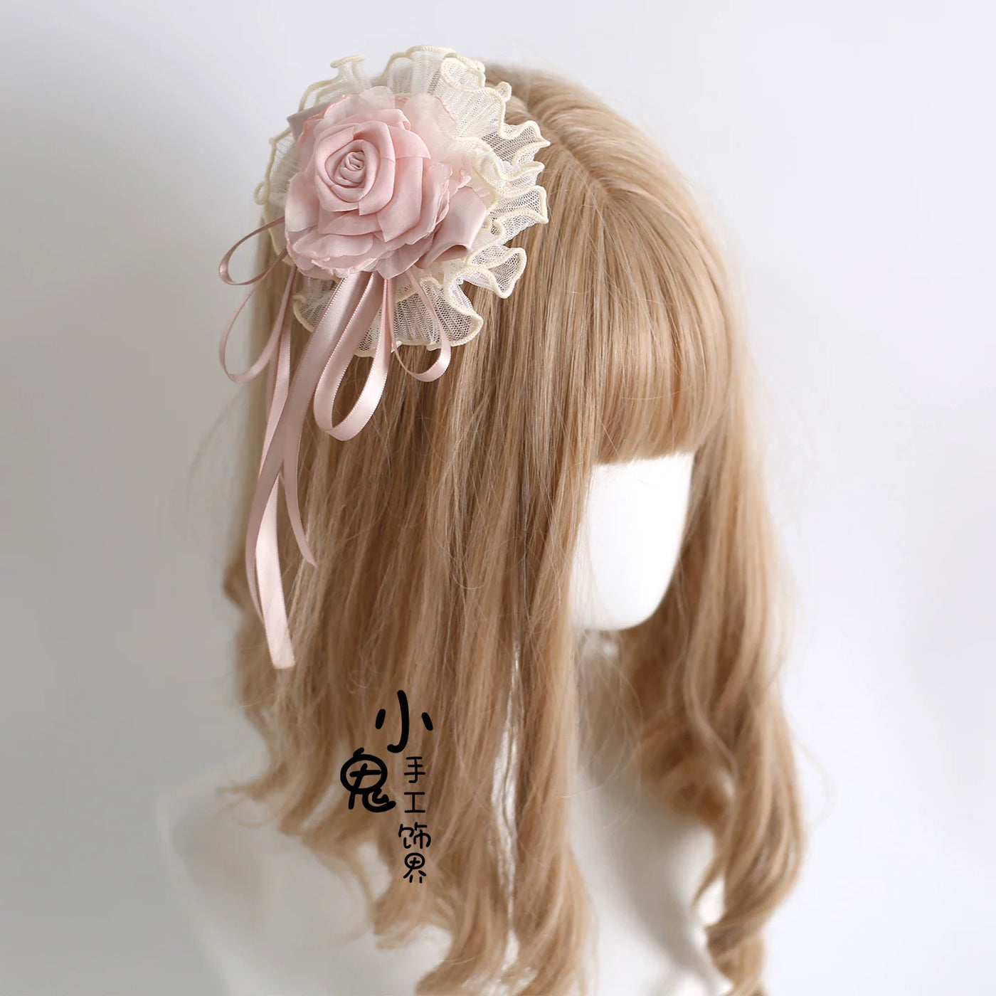 Xiaogui - Elegant Champagne Lolita Headdress - Floral & Bows Headwear