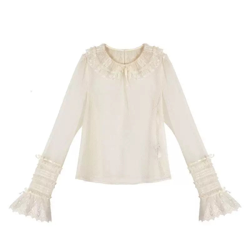 Sweetheart Dream Machine - Silent Wedding - Jacquard Dot Tulle Inner Blouse with a Ruffled Collar