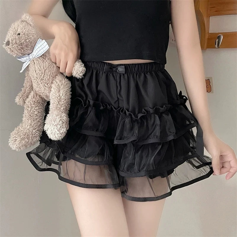 Summer Lolita Bloomers, Double Layer Anti-Exposure Shorts Black One Size
