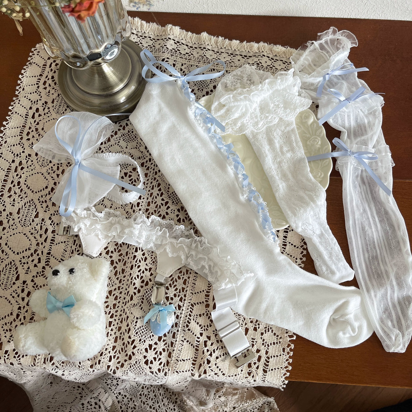 Sock Noble - Strawberry Bear - Lace-Trimmed Lolita Socks