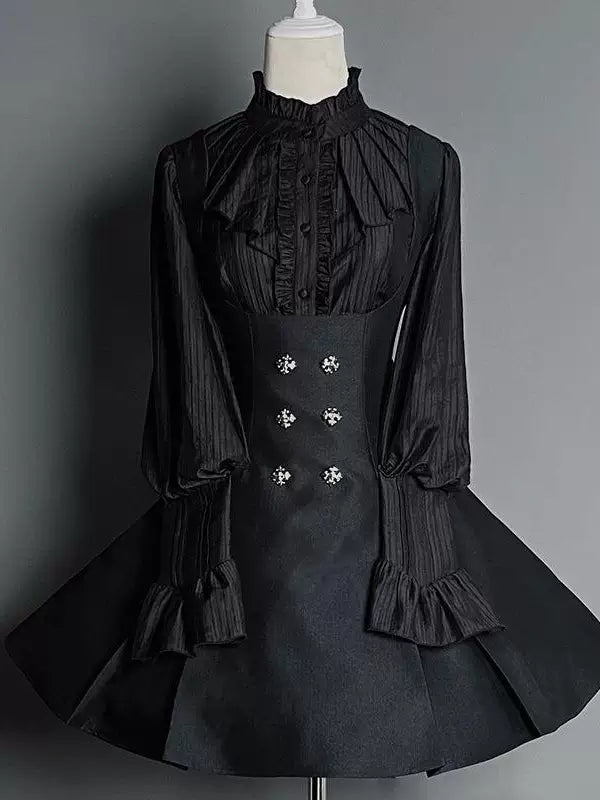 Sweetheart Dream Machine - French Gothic - Long-Sleeve Blouse with Ruffled Front
