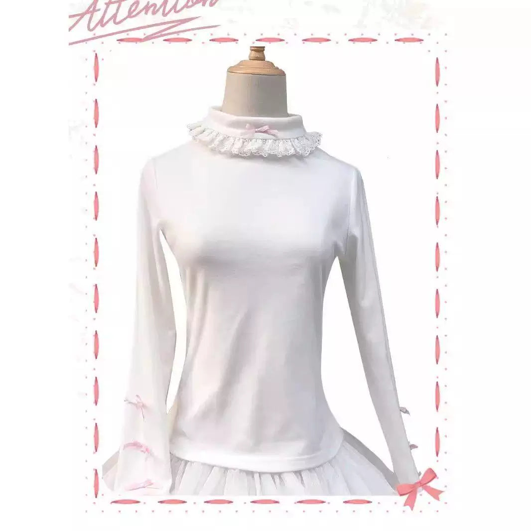 Sweetheart Dream Machine - Sweetheart Knit - Long-sleeve knit base layer with a lace ruffle collar