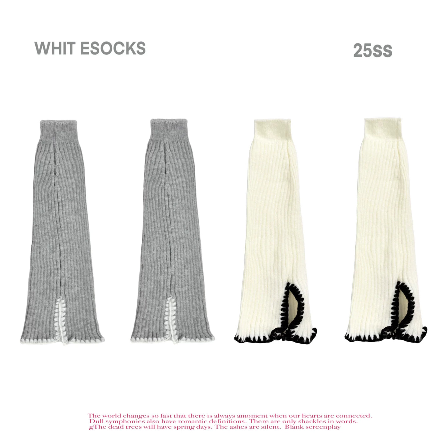 White Socks - Slouchy Rib - Socks with a scrunched ribbed profile and split lace trim