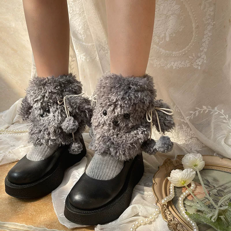 Sock Noble - Big-Eared Dog - Curly Plush Leg Warmers with Dog-Face Detail