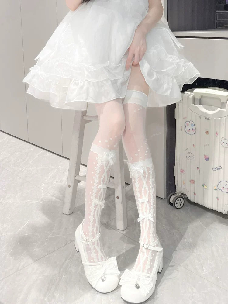 Fantasy Doll - Crossed Bow - Over-the-Knee Socks with Crossed Ribbon Detail