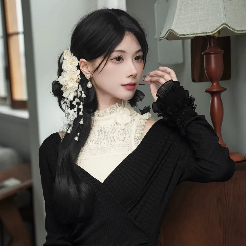With PUJI - Unrequited Love - Lolita OP Dress, Knit Texture detail view 10