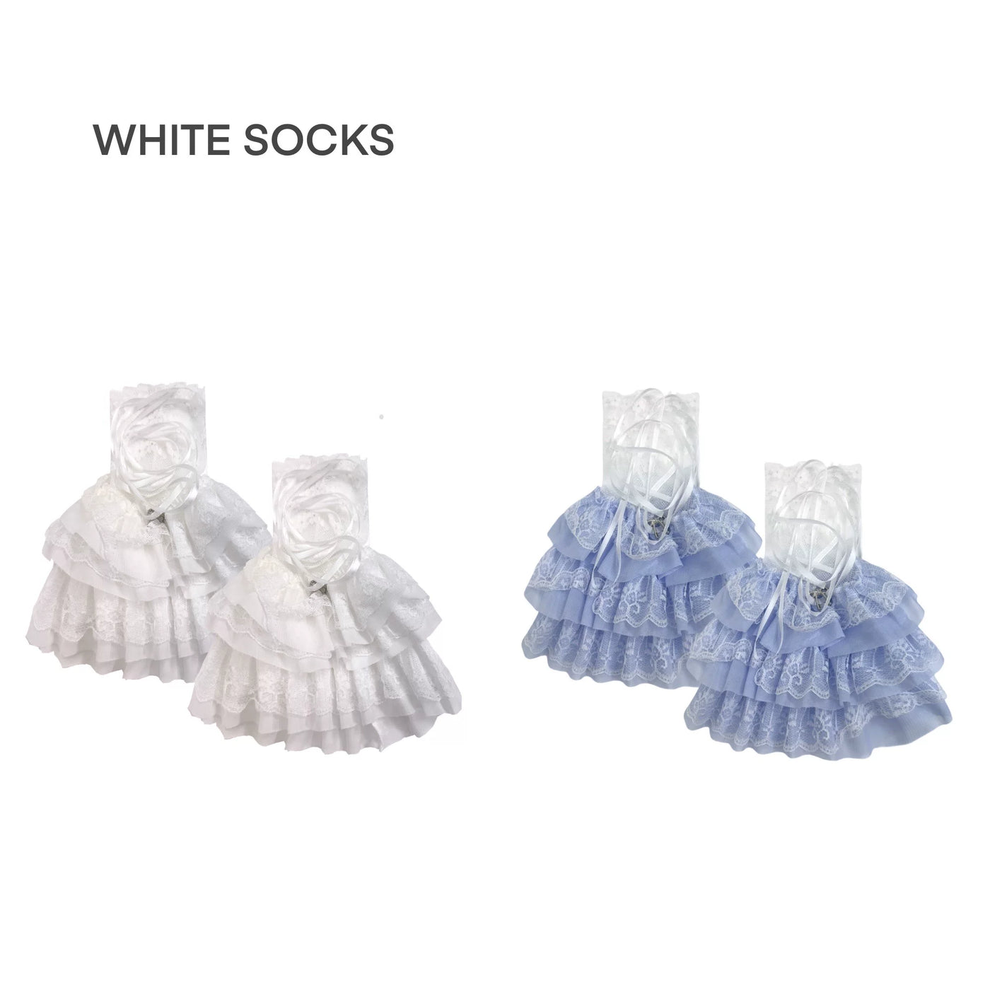 White Socks - Lace Ribbon - Layered Lace Leg Warmers with Ribbon Ties