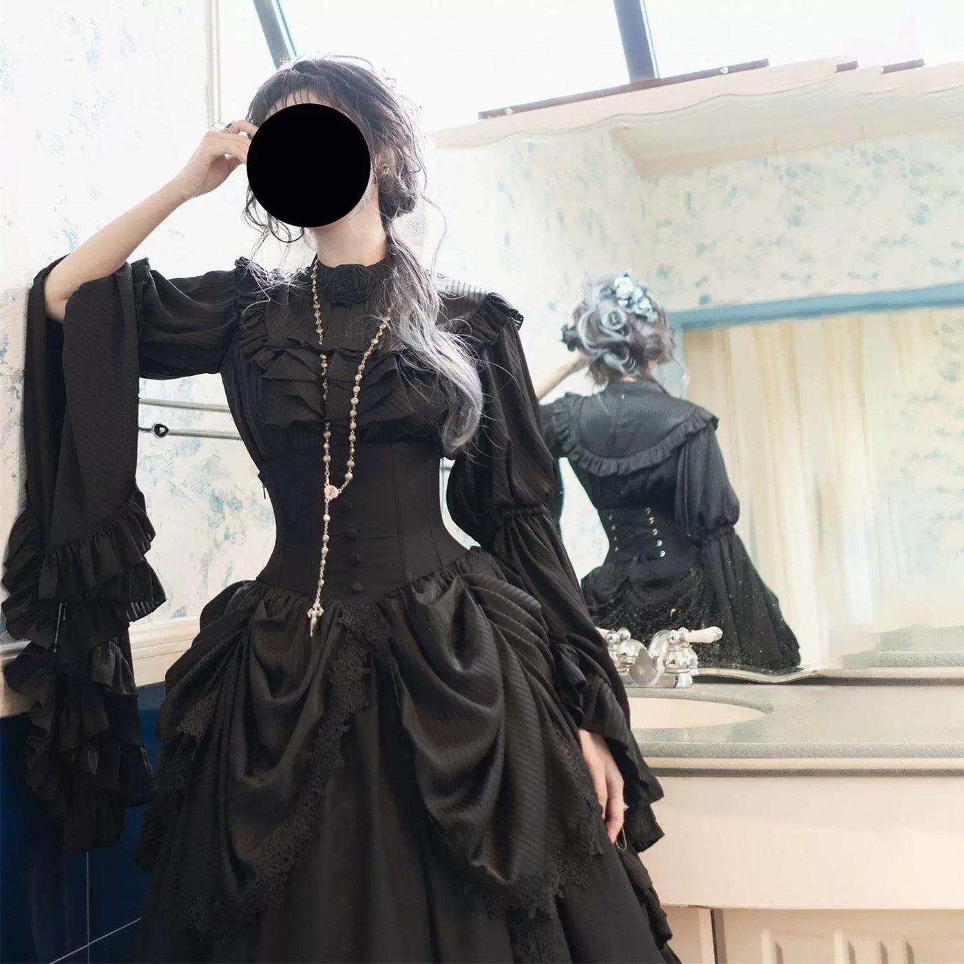 Sweetheart Dream Machine - Gothic Hime - Hime-Sleeve Top and Fishbone Skirt Set