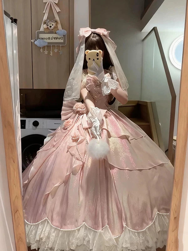Flora Muse - Pink Lolita Ball Gown - Off-shoulder formal lolita ball
