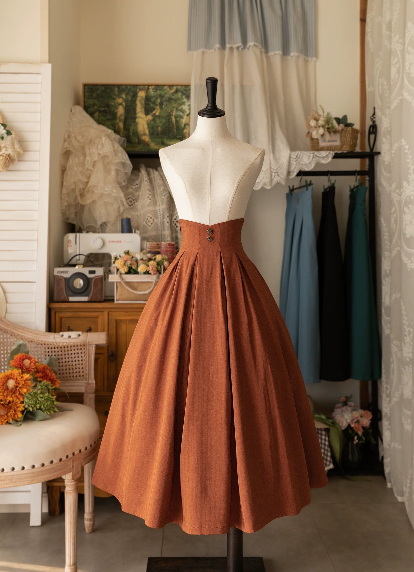 Forest basket - Classic Elegant Lolita SK Spring Autumn Versatile Skirt S Orange Brown