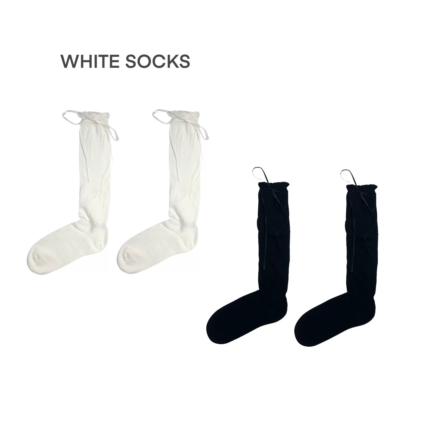 White Socks - Bow-Tie Slouch - Ruffle-Edge Mid-Calf Socks with Tie Details