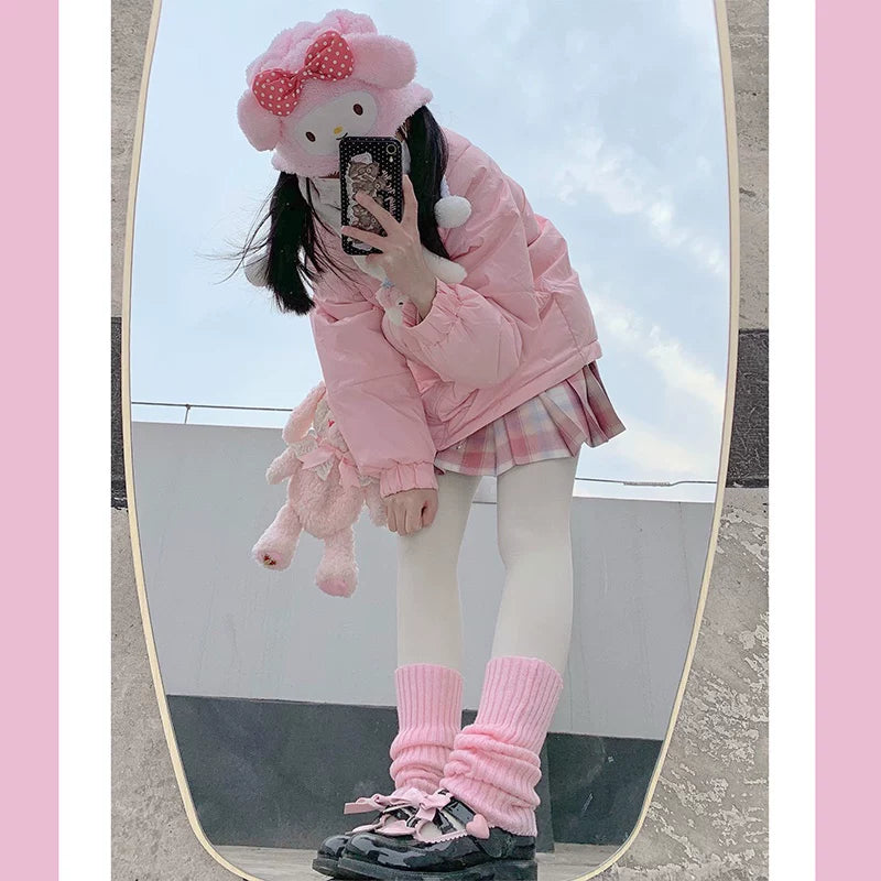 Floral Milk Cat - Ribbed Slouch - Knit Leg Warmers with Ribbed Texture