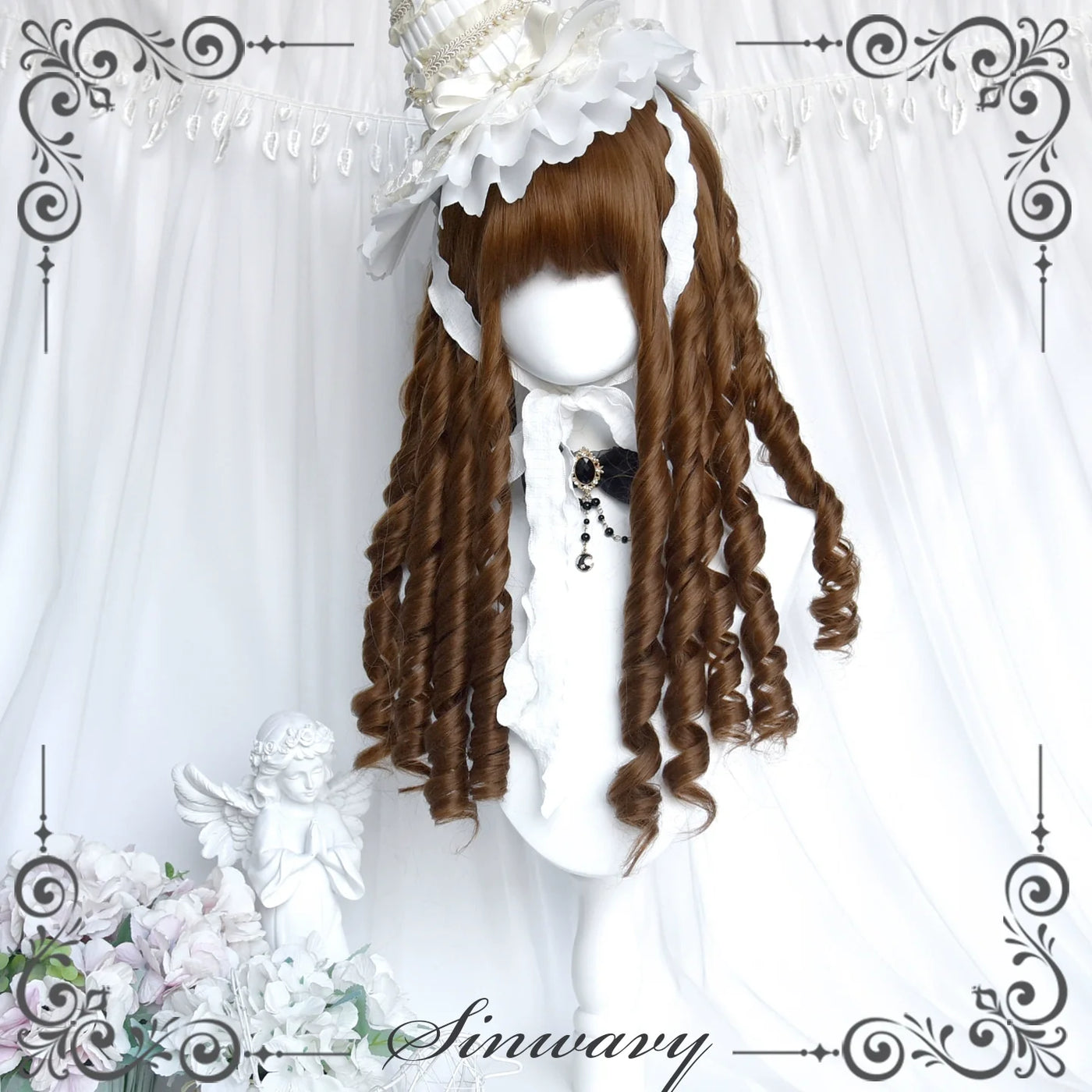 Sinwavy - Doll-like Roman Curl Lolita Wig - Straight Bangs Wig