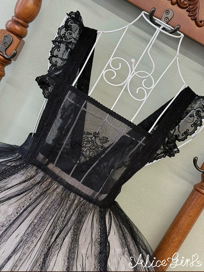Alice Girl - Elegant Lolita Embroidered Apron - with Adjustable Strap Hand Accessory