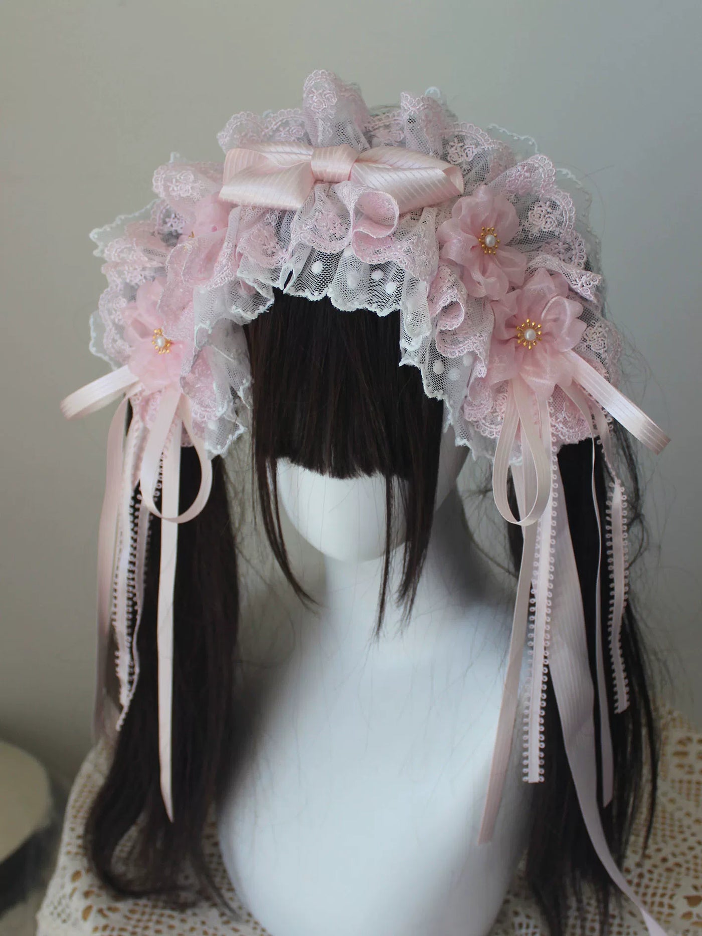Deer Girl Handmade - Cherry Blossom Confession - Headwear with pink bow and lace-trimmed veil options
