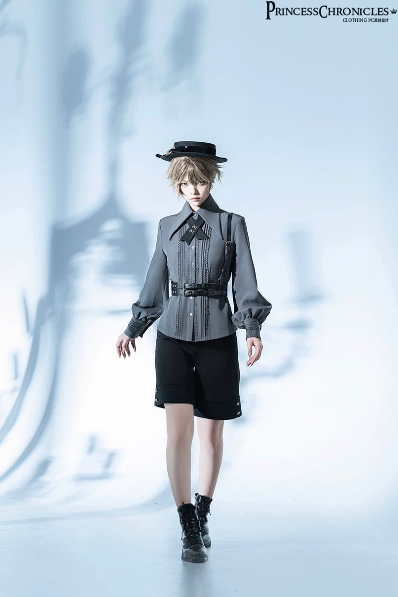 Black Dragon - Gothic Lolita Shirt Retro Elegant Blouse Multicolors S Gray shirt (female version)