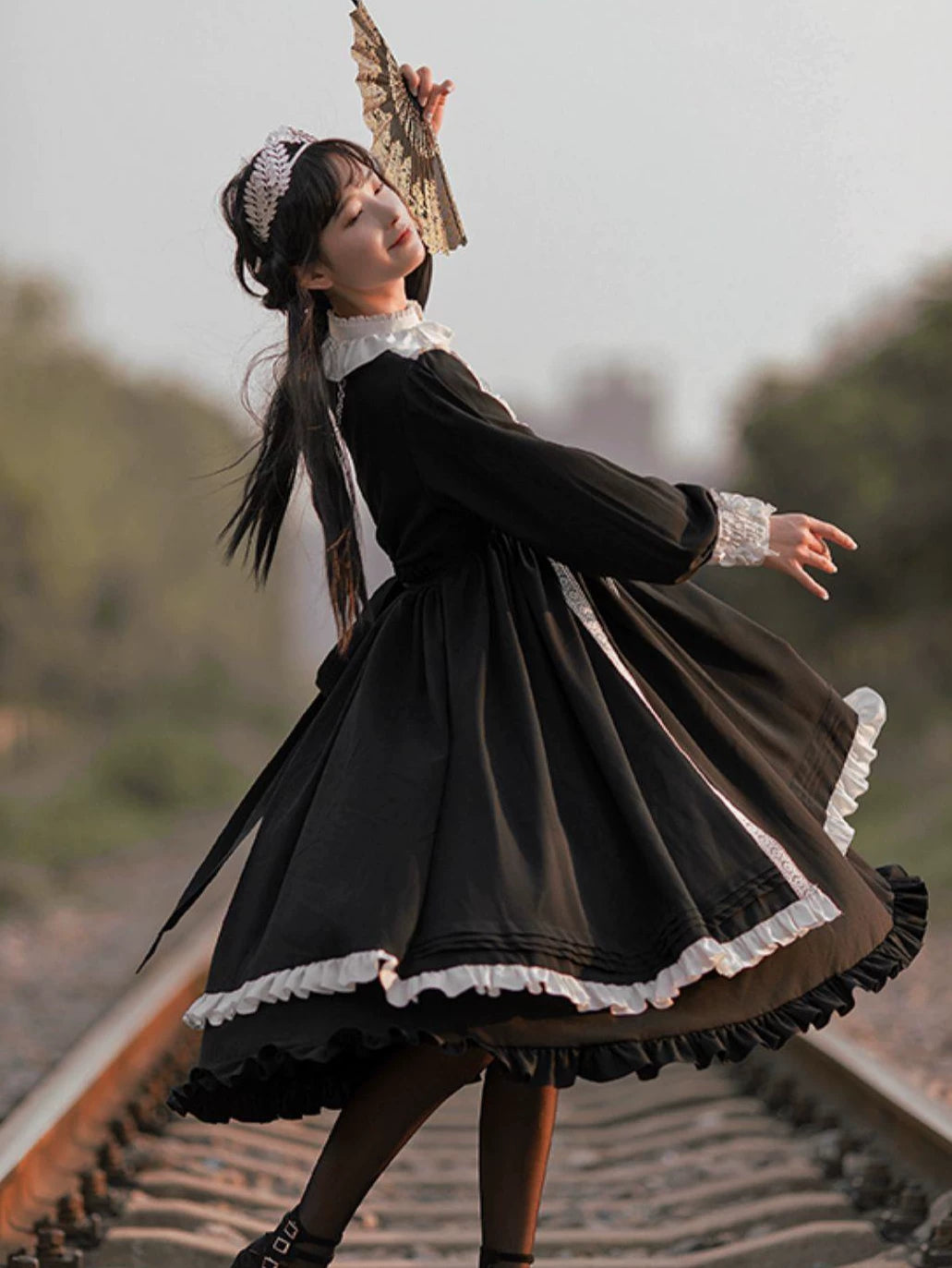 Sweetheart Dream Machine - Guiwu - Black OP Dress with White Lace Trim