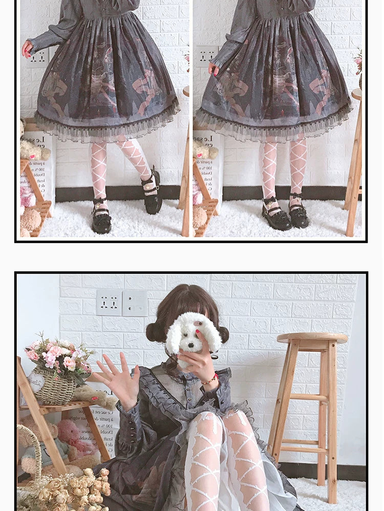 roji roji - Thorns Kiss - White or Black Calf Socks and Pantyhose with Crossed-Thorn Pattern
