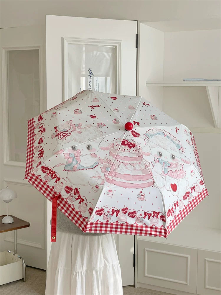 Independent Brand - Cake Little Sheep - Parasol with Sheep and Red Plaid Print