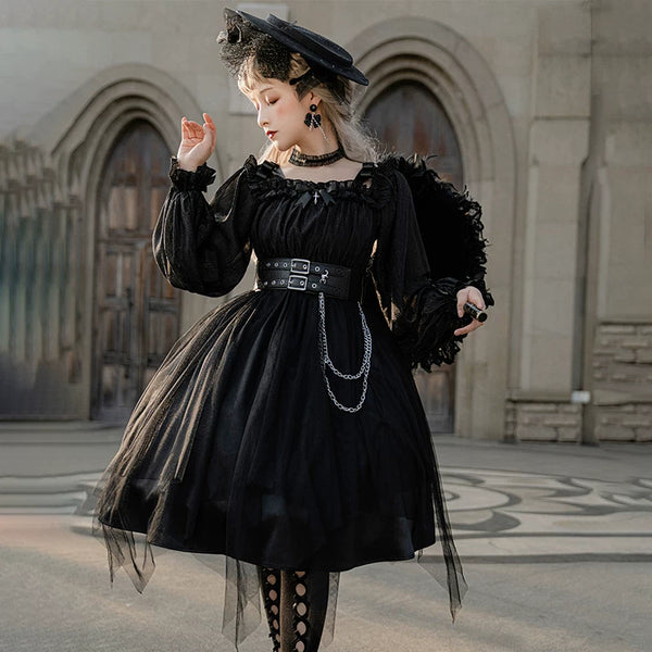 Black short Girl Killer Lolita dress, full worn view