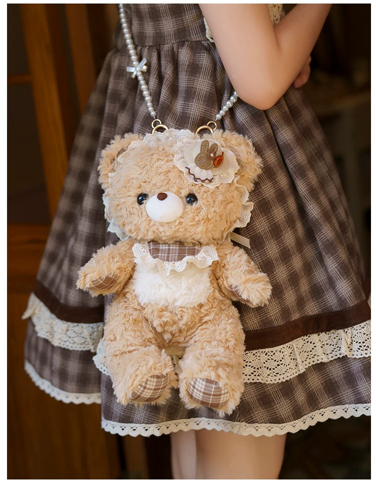 LambGuli - Little Bear Guli - Plush Bear Bag with Lace Trim