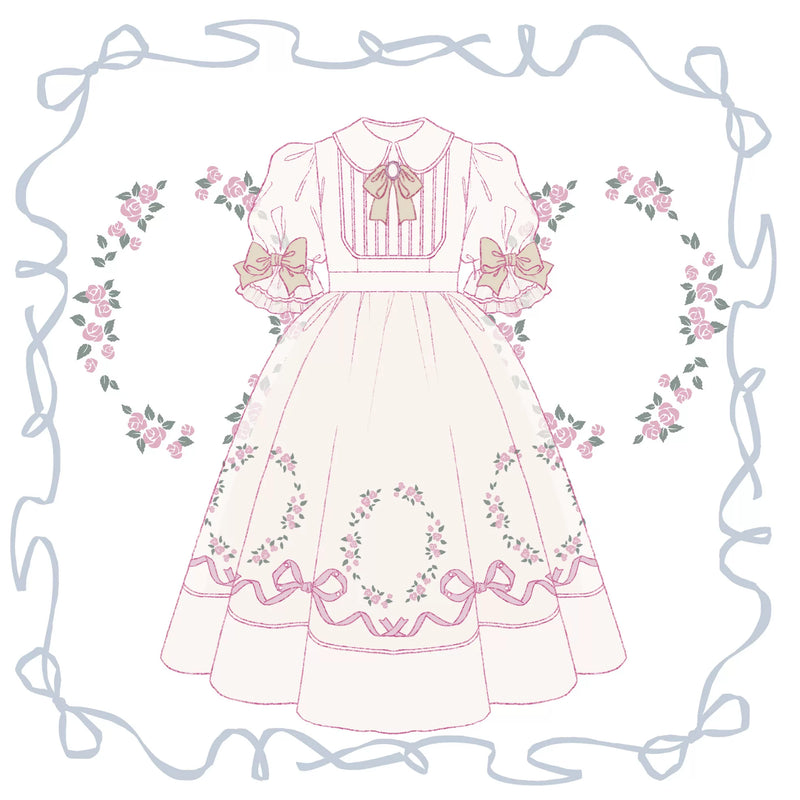 Baozi Pig - Rose Tea Garden - Cotton Floral Embroidery OP Dress