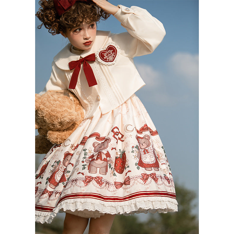 Designer's Gift - Christmas New Year Winter - White Coat and JSK Dress with Red Bow - product detail 6
