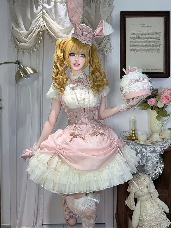 Creamy - Pink Bunny - JSK Dress Set with Inner Top