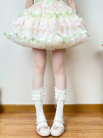 Chubby Bear Tales - Cream Ballet - Lace-Trimmed Socks with Ribbon Ties