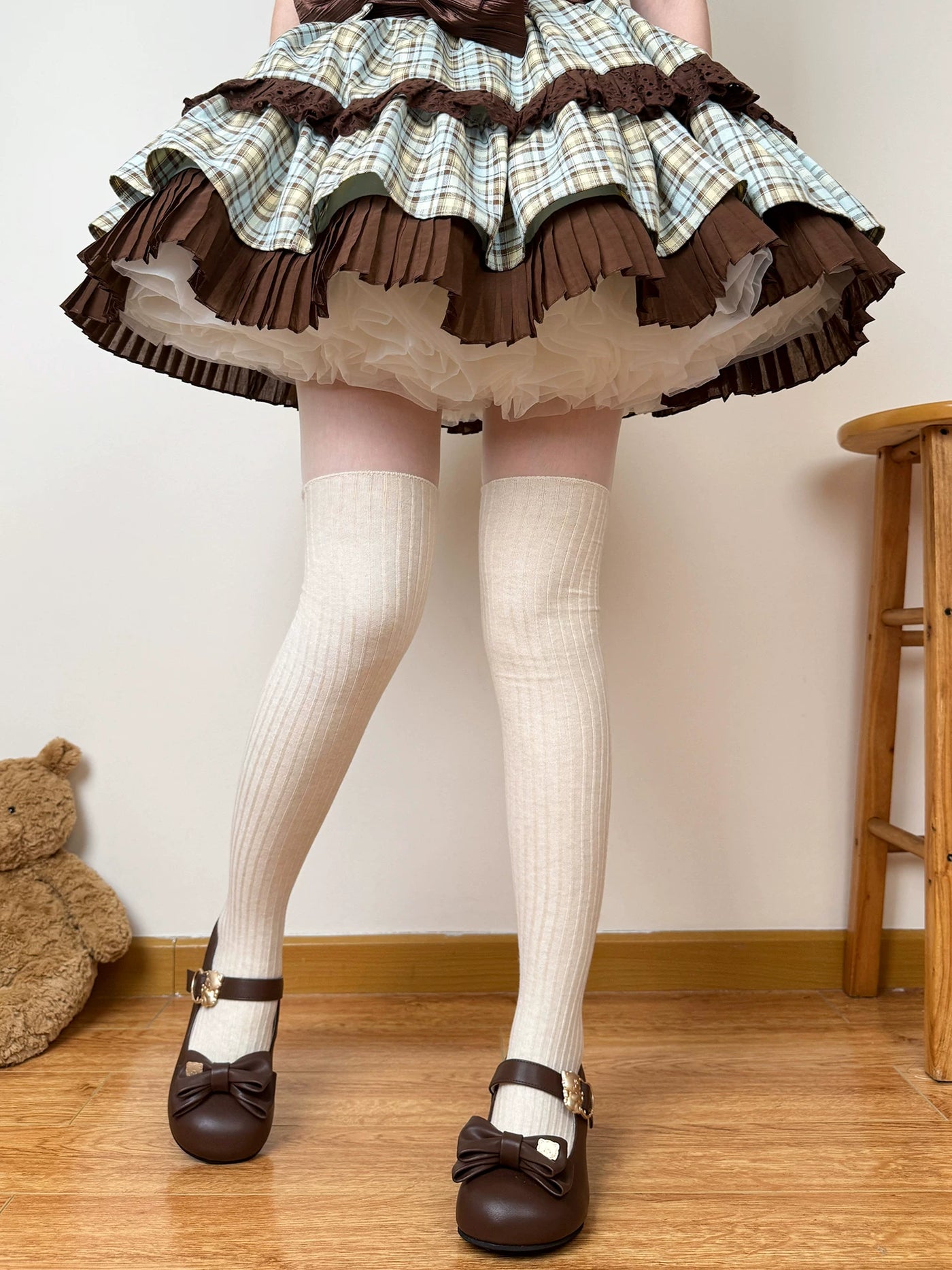 Chubby Bear Tales - Caramel Cocoa - Over-the-Knee Socks with Wide Ribbing