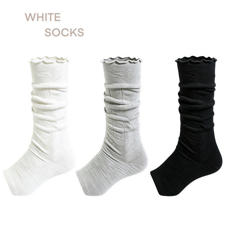 White Socks - Slouch Stirrup - Mesh Stirrup Socks with Ruffled Edges