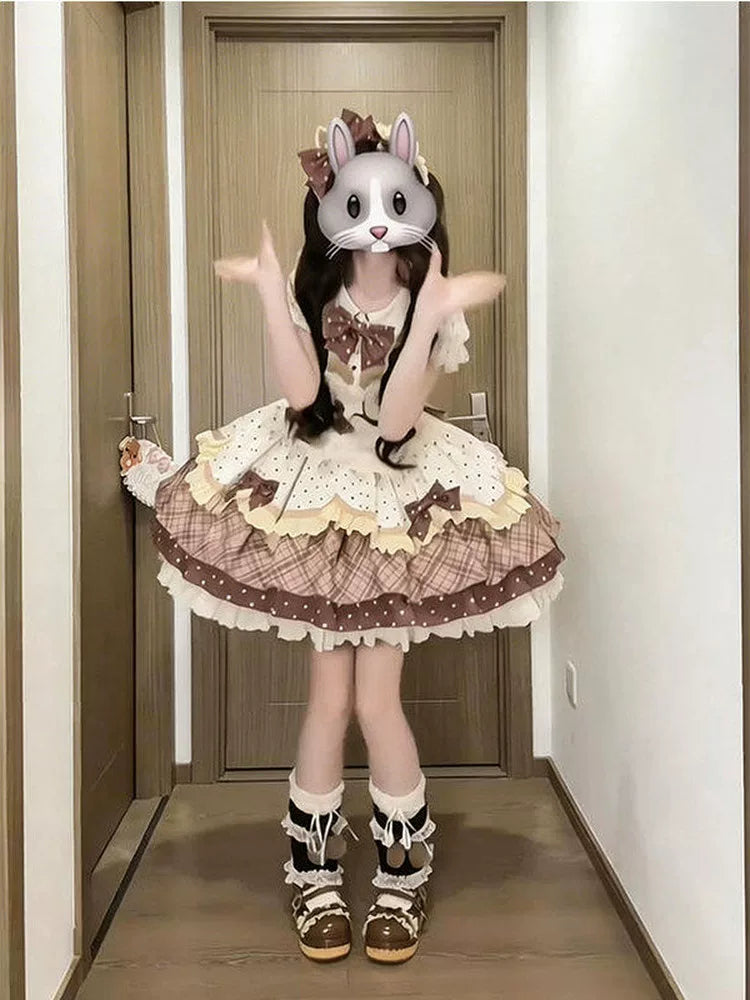 Creamy - Cocoa Bear - Brown OP dress with a bear-motif apron
