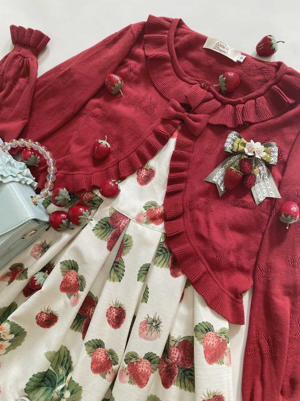Sweet Lolita Coat Long-sleeved Cotton Cardigan small dark red