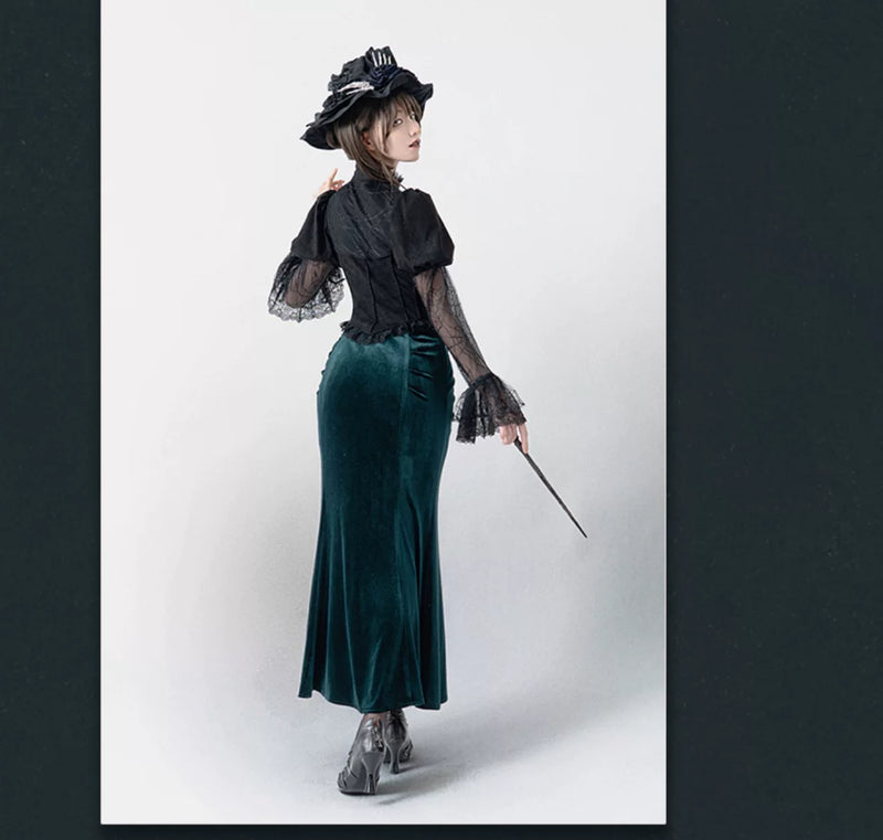 Baozi Pig - Deep Abyss Nightmare - Dark-Green One-Piece Qipao Dress with a Fishtail Hem