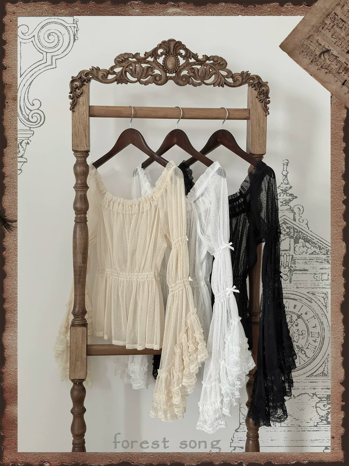 Forest Song - Chloris - Mesh Princess-Sleeve Lolita Blouse - detail view 2