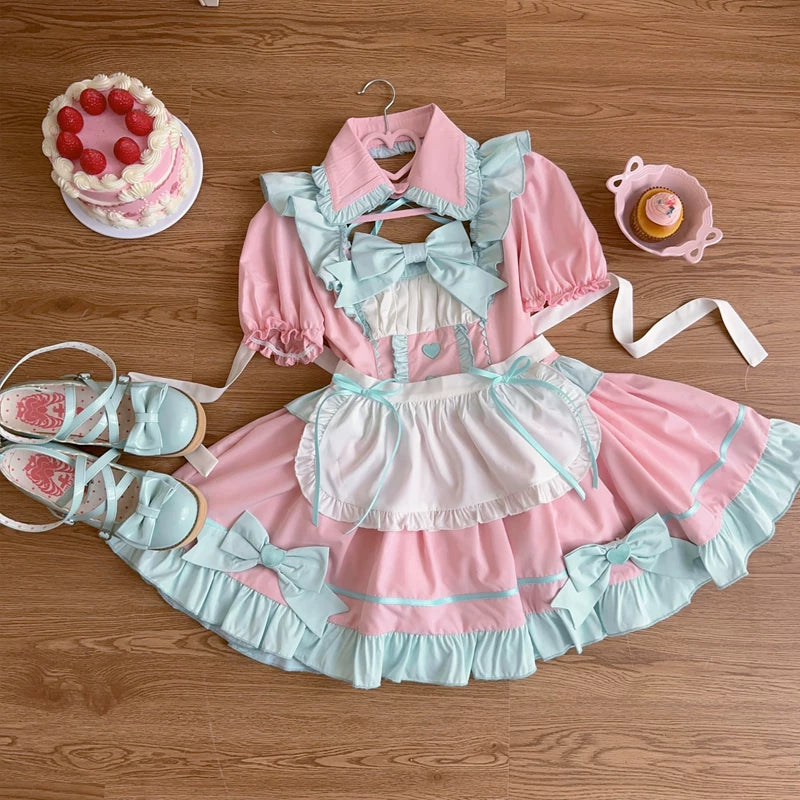 Lady Han Gloomy Sweet Maid dress by Lolita Fetch, featuring a dark-themed maid costume with lace and ruffle details, front view.