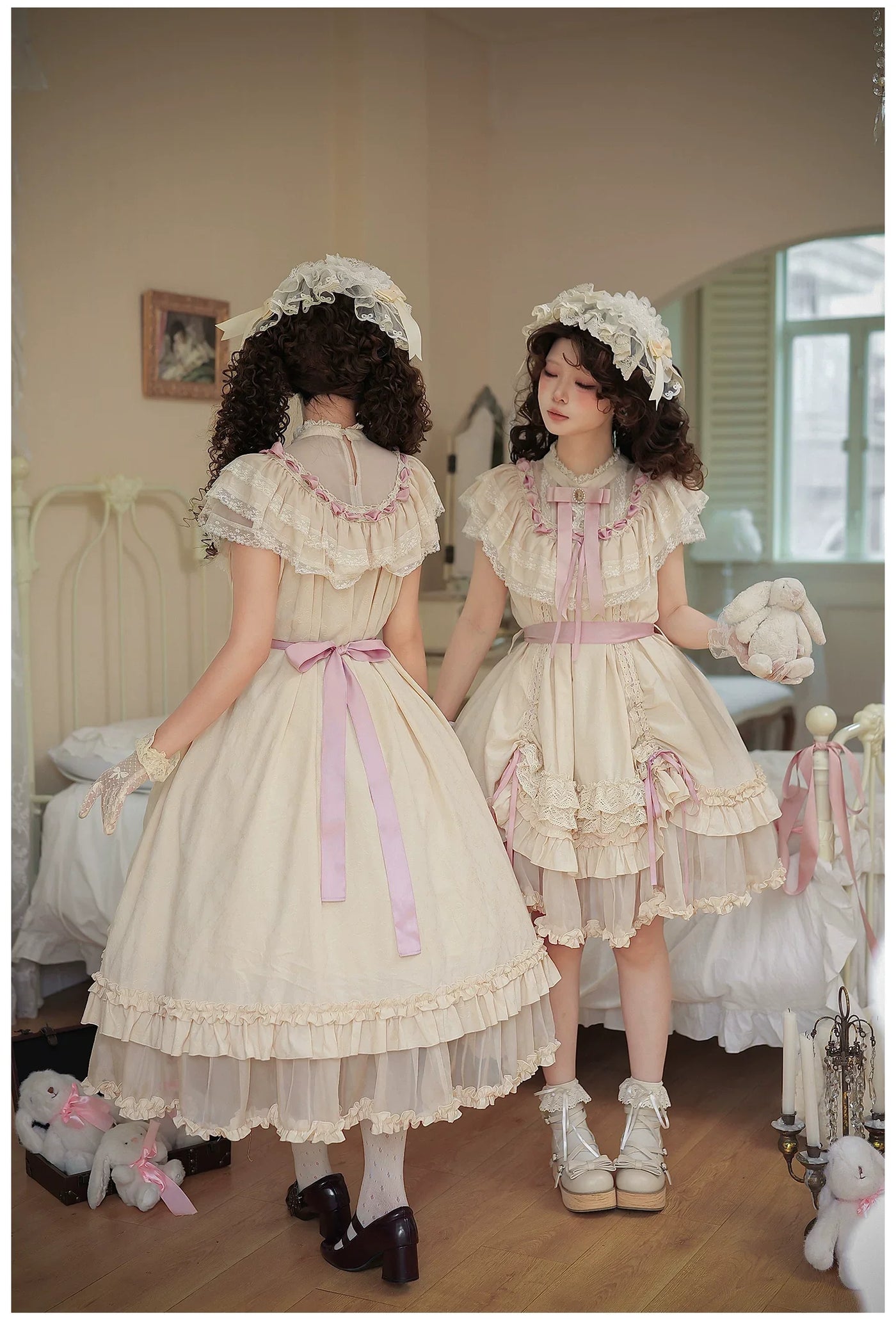 With PUJI - Lily's Dream - Cotton Lining Classic Lolita OP, Drawstring Liftable Hem