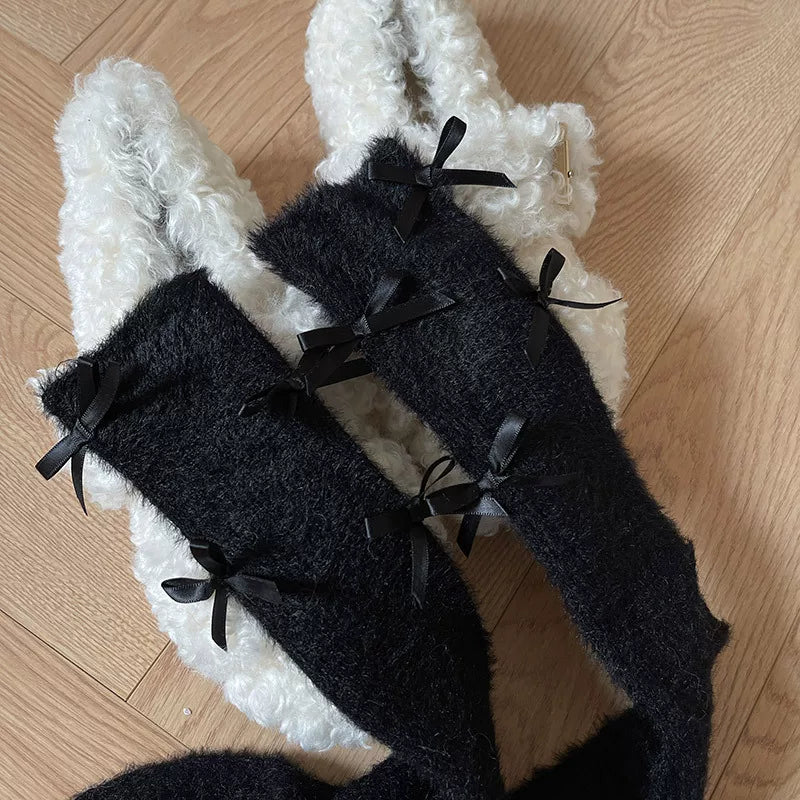 Sock Noble - Ballet Bow Fuzz - Mid-Calf Slouch Socks with Ribbon Bows