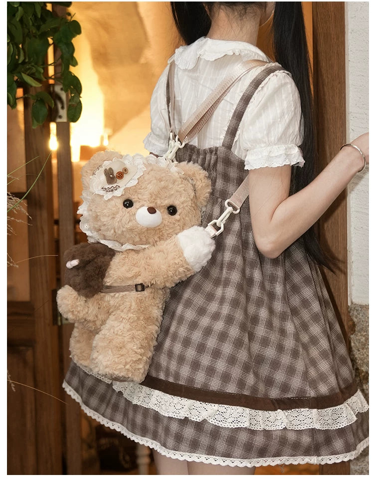 LambGuli - Little Bear Guli - Plush Bear Bag with a Lace Collar
