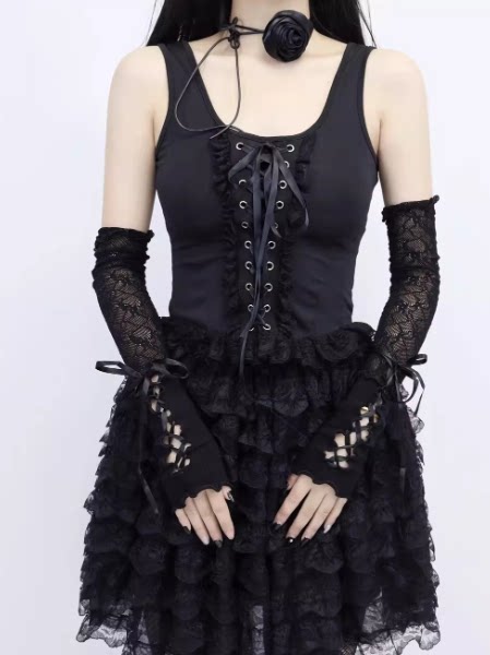 Fantasy Doll - Ribbon Lace-Up - Lace-Trimmed Arm Sleeves with Ribbon Ties