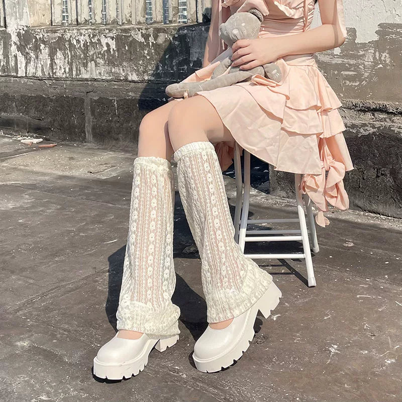 Floral Milk Cat - Y2K Subculture - Flared Leg Warmers in Knit, Lace and Sheer Styles